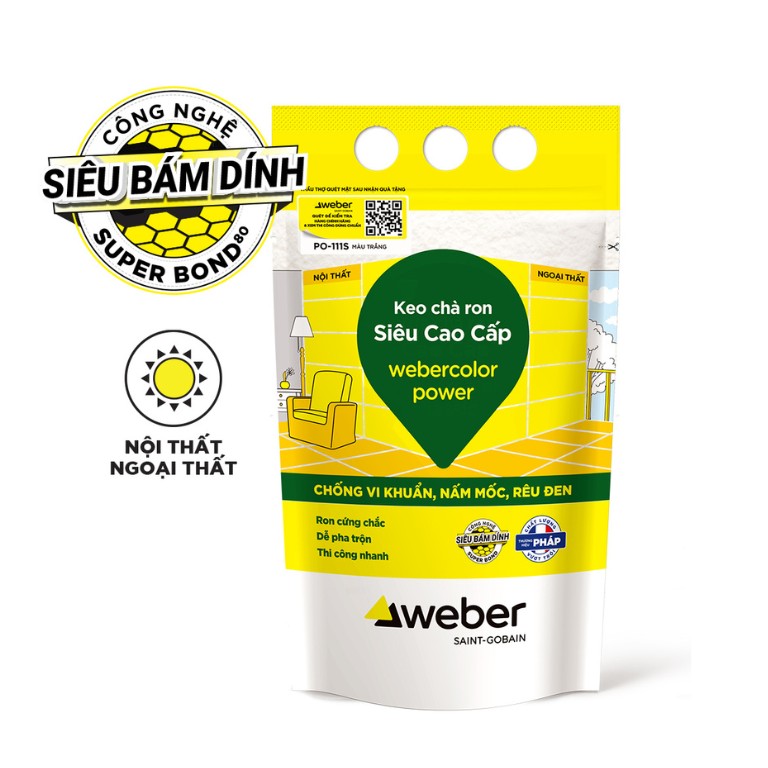 Keo chà ron chống rêu mốc Weber webercolor power PO111S gói 1kg (nội & ngoại thất) chính hãng