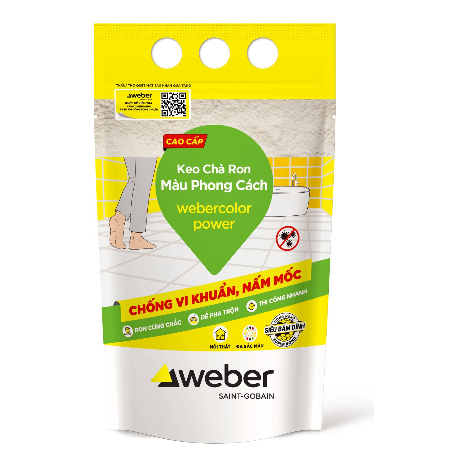 Keo chà ron kháng khuẩn Weber webercolor power gói 1kg (nội thất)