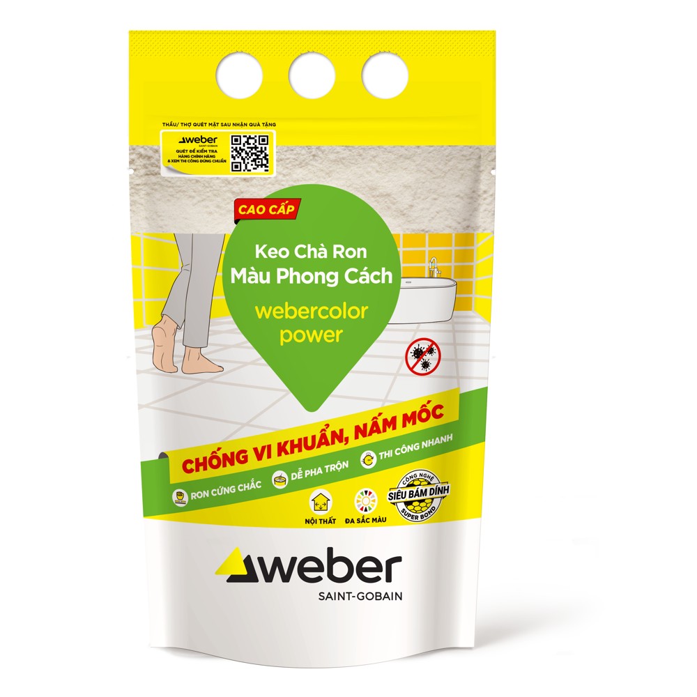 Keo chà ron kháng khuẩn Weber webercolor power gói 1kg (nội thất) chính hãng