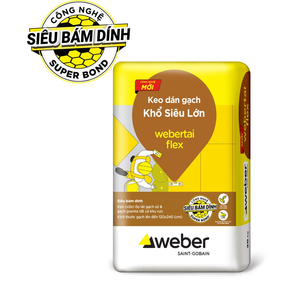 Keo dán gạch khổ siêu lớn Weber webertai flex bao 20kg chính hãng