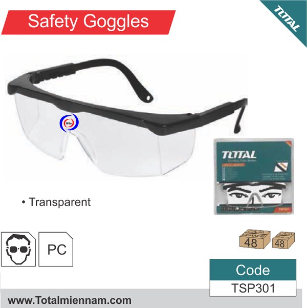Kính bảo hộ lao động Total TSP301 – tròng PC trong suốt, chống tia UV