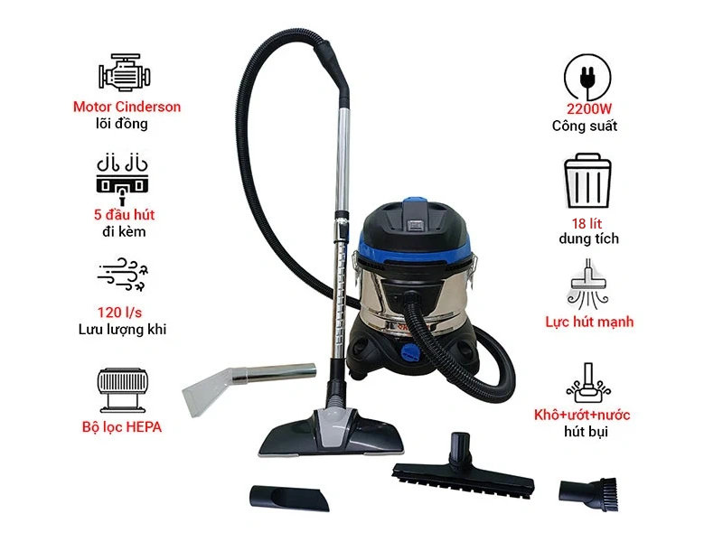 Máy hút bụi và giặt thảm Kewin KN151S 18 lít