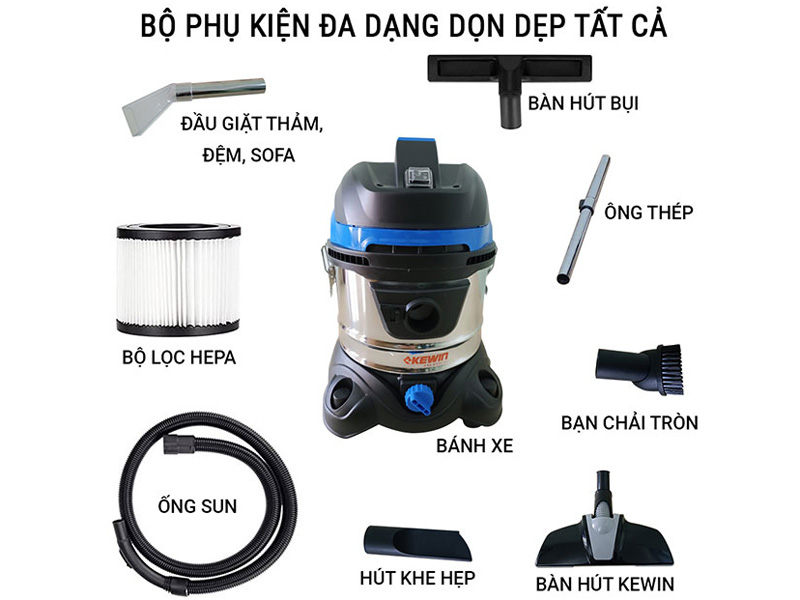 Máy hút bụi và giặt thảm Kewin KN151S 18 lít