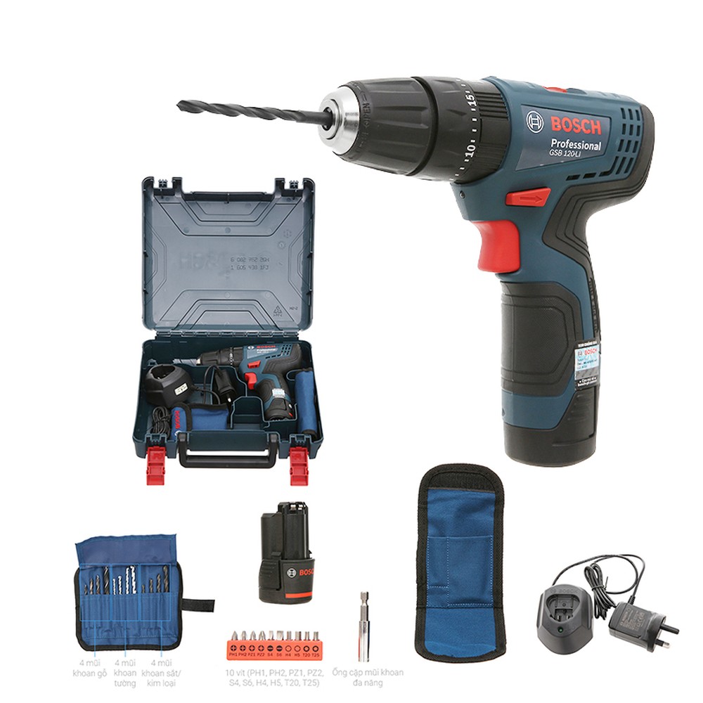 Máy khoan động lực dùng pin Bosch GSB 120-LI Gen II 12V 06019G81K5 (1 pin 2Ah, sạc, vali)