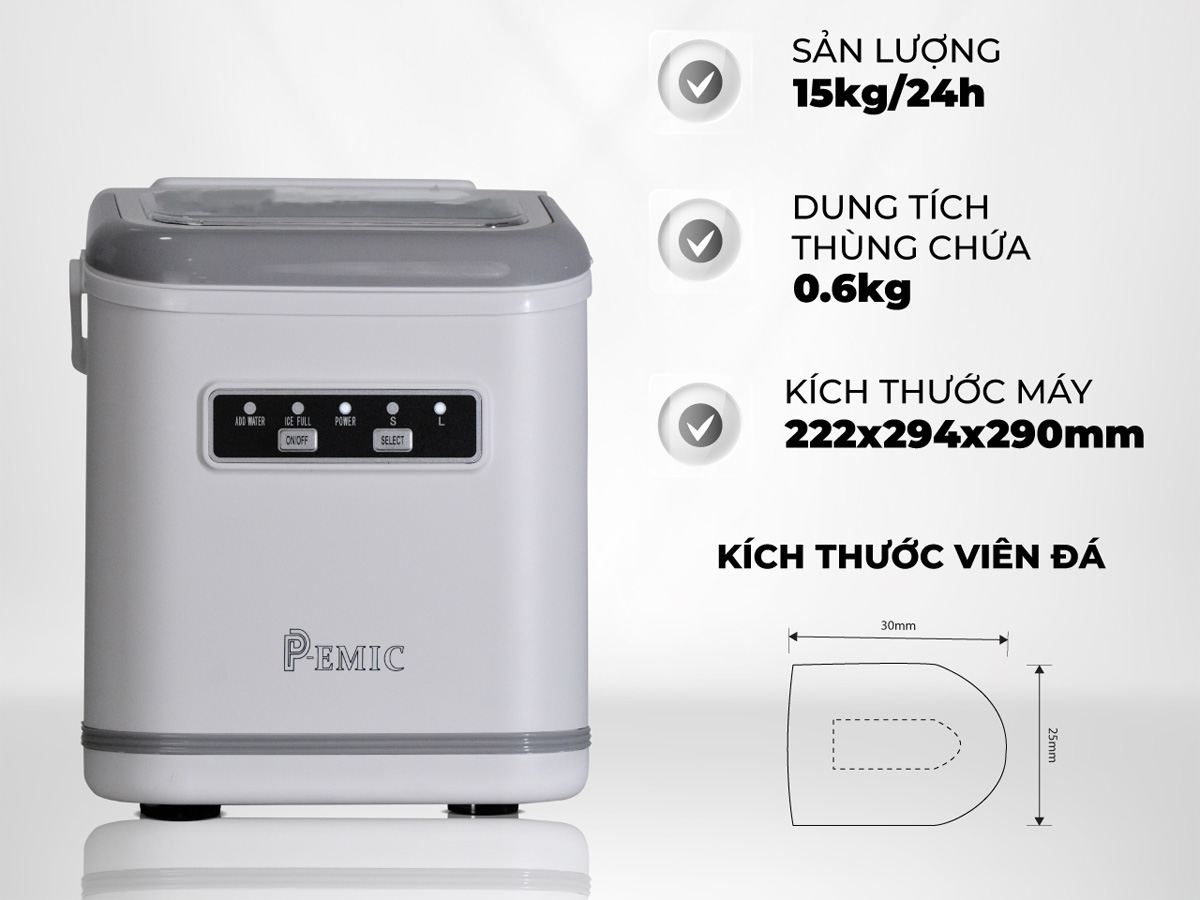 Máy làm đá mini P-Emic PK-12K 15kg/ngày
