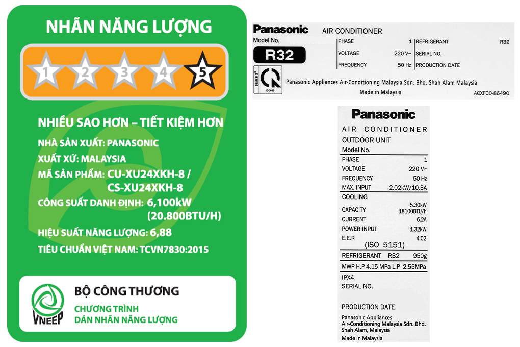 Máy lạnh Panasonic Inverter 2.5HP CU/CS-XU24XKH-8 – 1 chiều, gas R32, Nanoe-X, Wifi