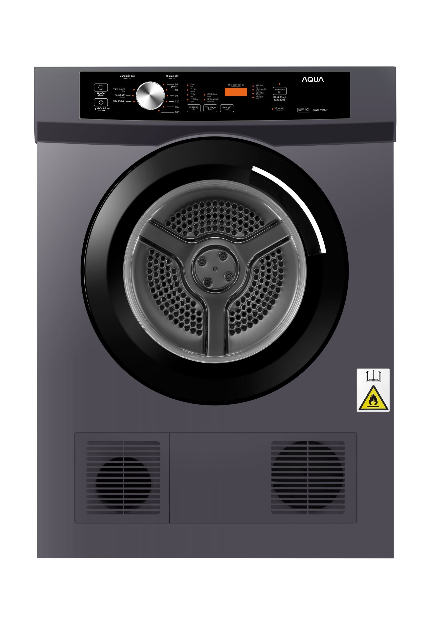 Máy sấy AQUA AQH-V800H.SS 8 kg, cảm biến sấy