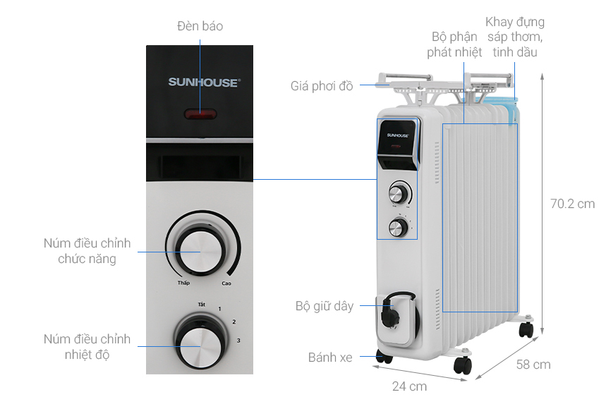 Máy sưởi dầu Sunhouse SHD7084 13 thanh