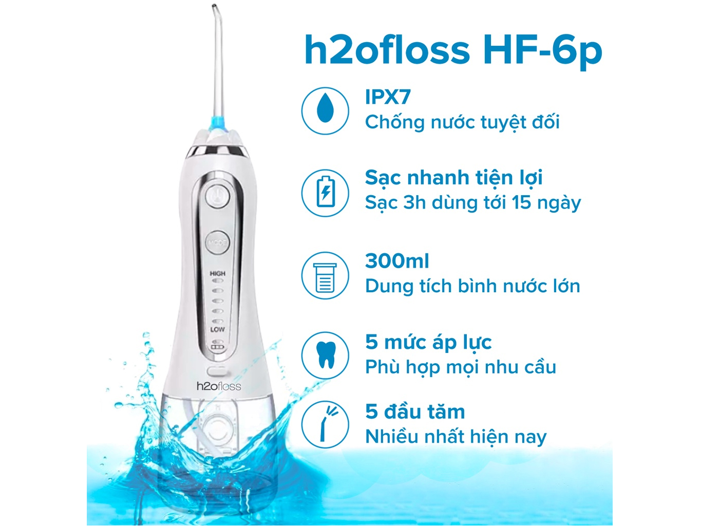 Máy tăm nước cầm tay H2OFloss HF6P