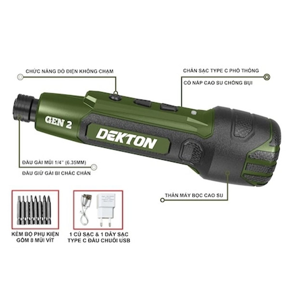 Máy vặn vít mini dùng pin Dekton DK-CV0402X 4V (kèm dây sạc, 8 mũi vít)