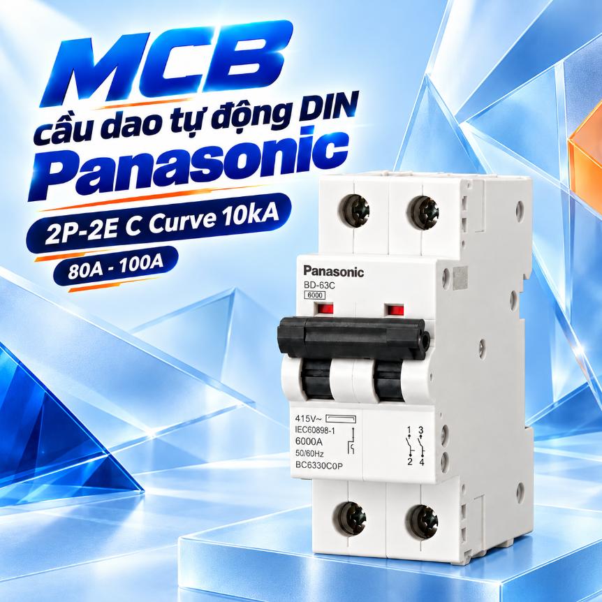 MCB cầu dao tự động DIN Panasonic 2P-2E C Curve 10kA BBD20802CHV, BBD21002CHV