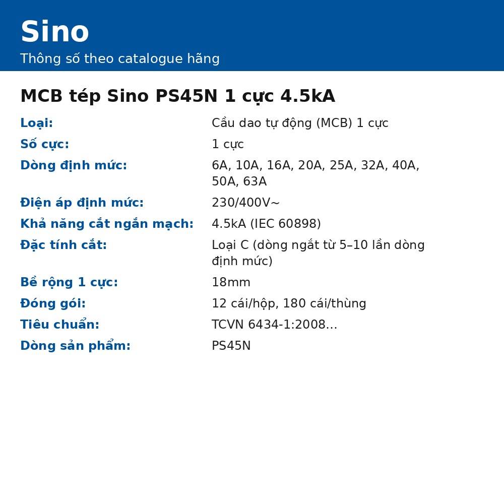 MCB tép Sino PS45N 1 cực 4.5kA