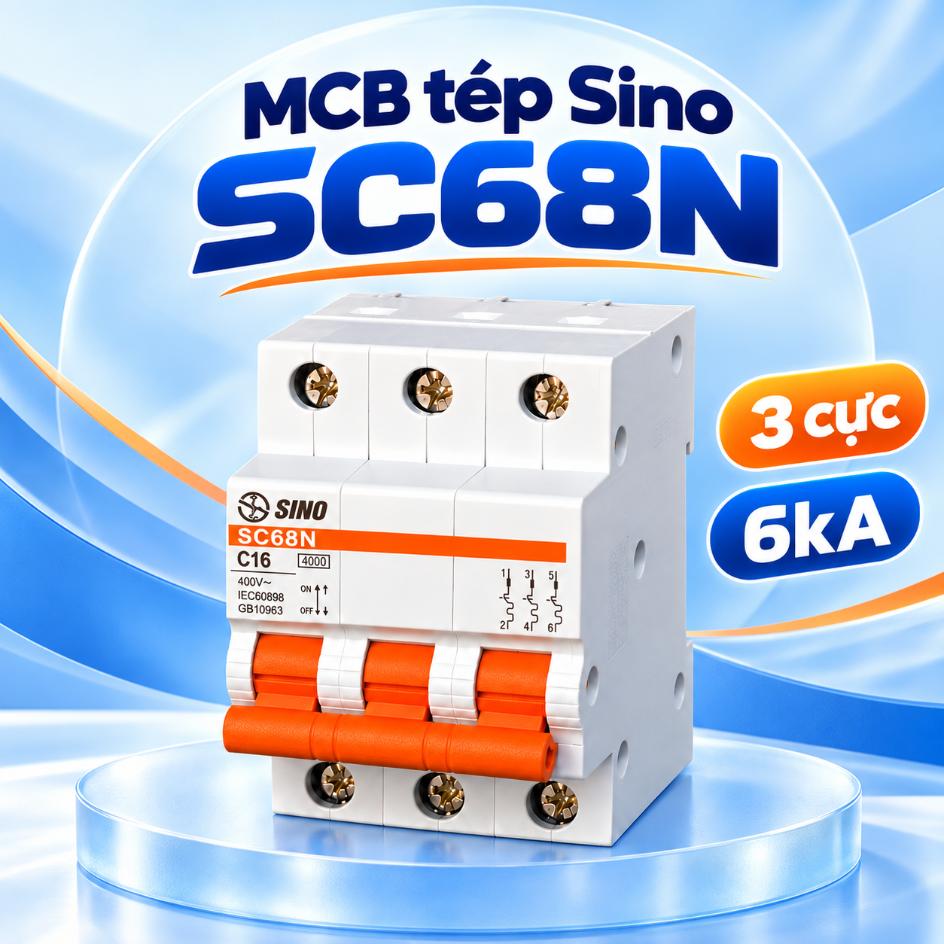 MCB tép Sino SC68N 3 cực 6kA