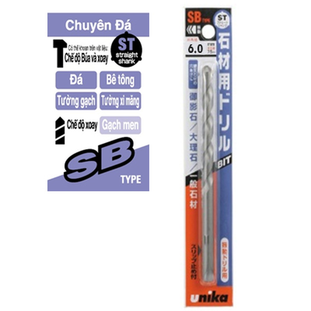 Mũi khoan gạch đá Unika SB6.0x100 Ø6 mm dài 100 mm