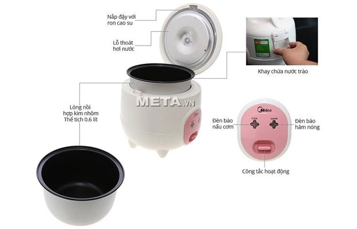 Nồi cơm điện mini Midea MR-CM06SA 0,6 lít
