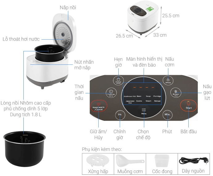 Nồi cơm điện Philips HD4533 Fuzzy Logic 1,8 lít