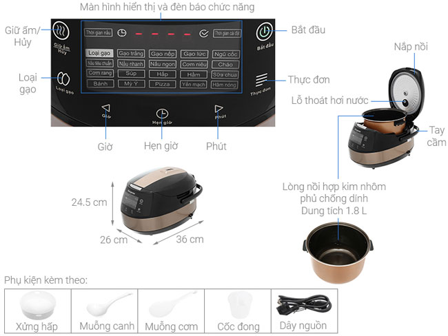 Nồi cơm điện tử Kangaroo KG18DR8 1,8 lít