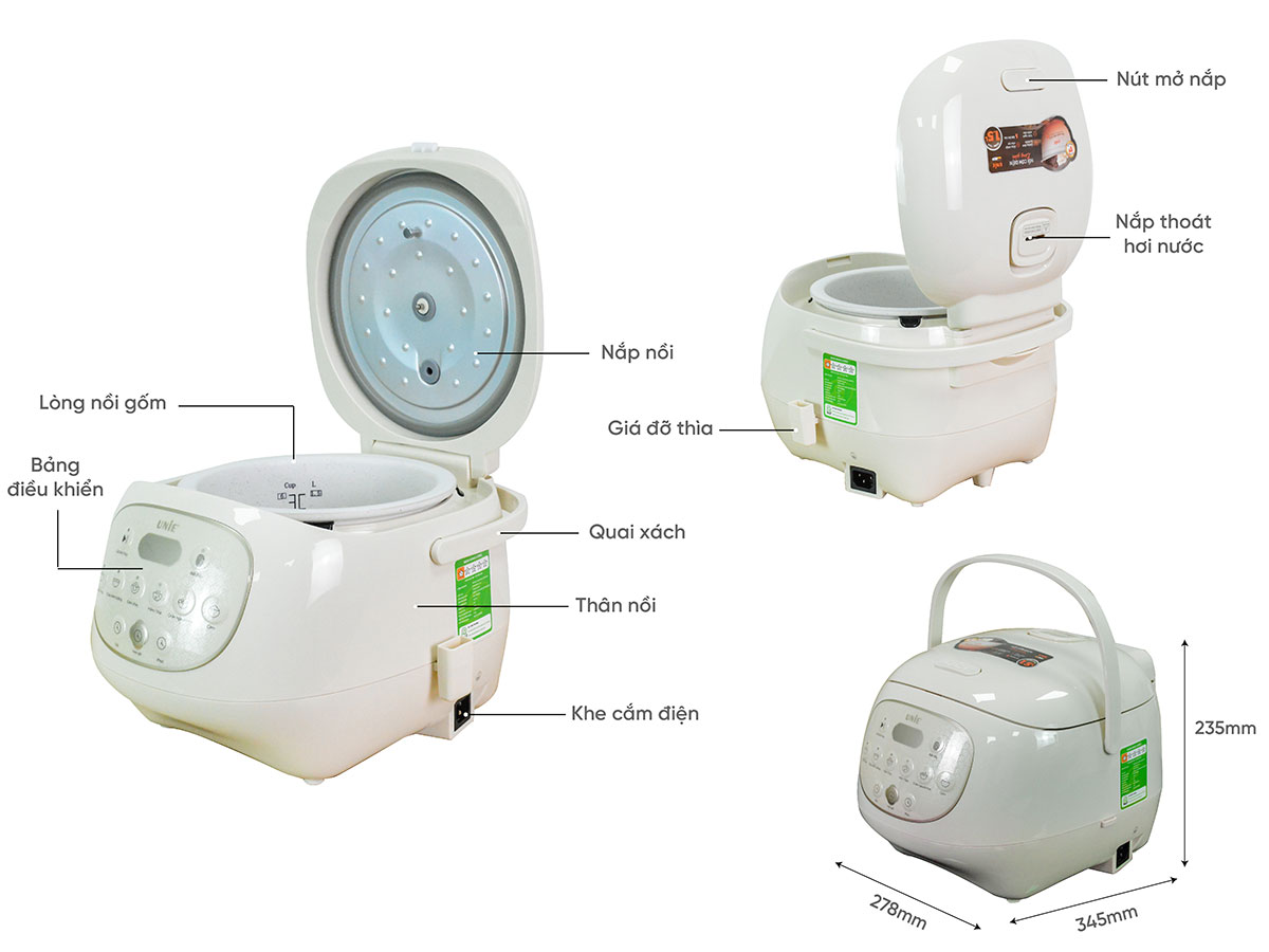 Nồi cơm điện tử lòng gốm UNIE URC815 1,5 lít