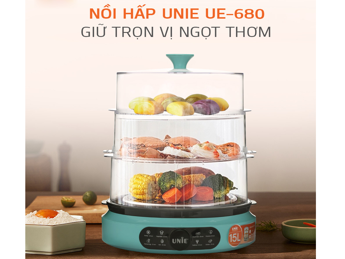 Nồi hấp điện UNIE UE-680 15 lít 3 tầng