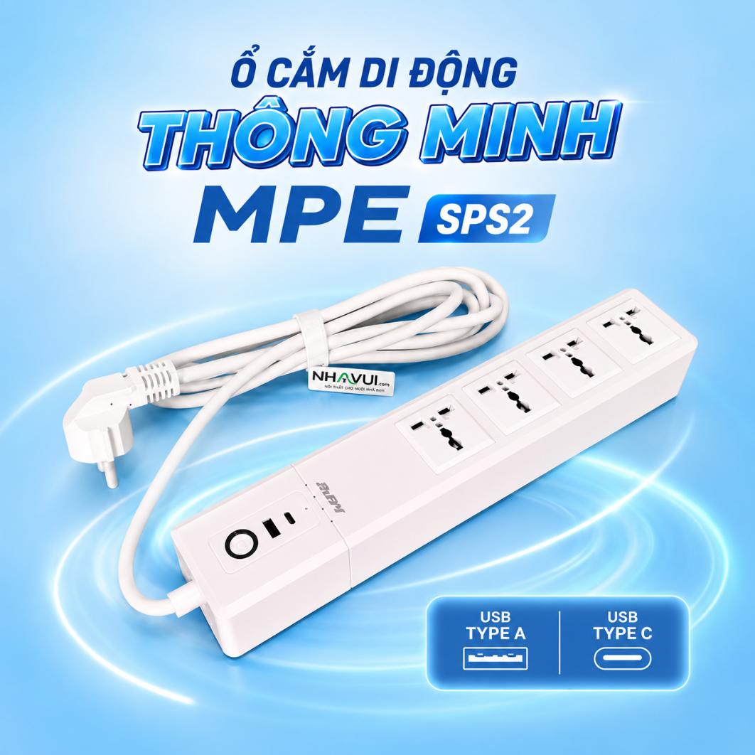 Ổ cắm di động thông minh MPE SPS2 4 ổ tích hợp USB Type A và Type C