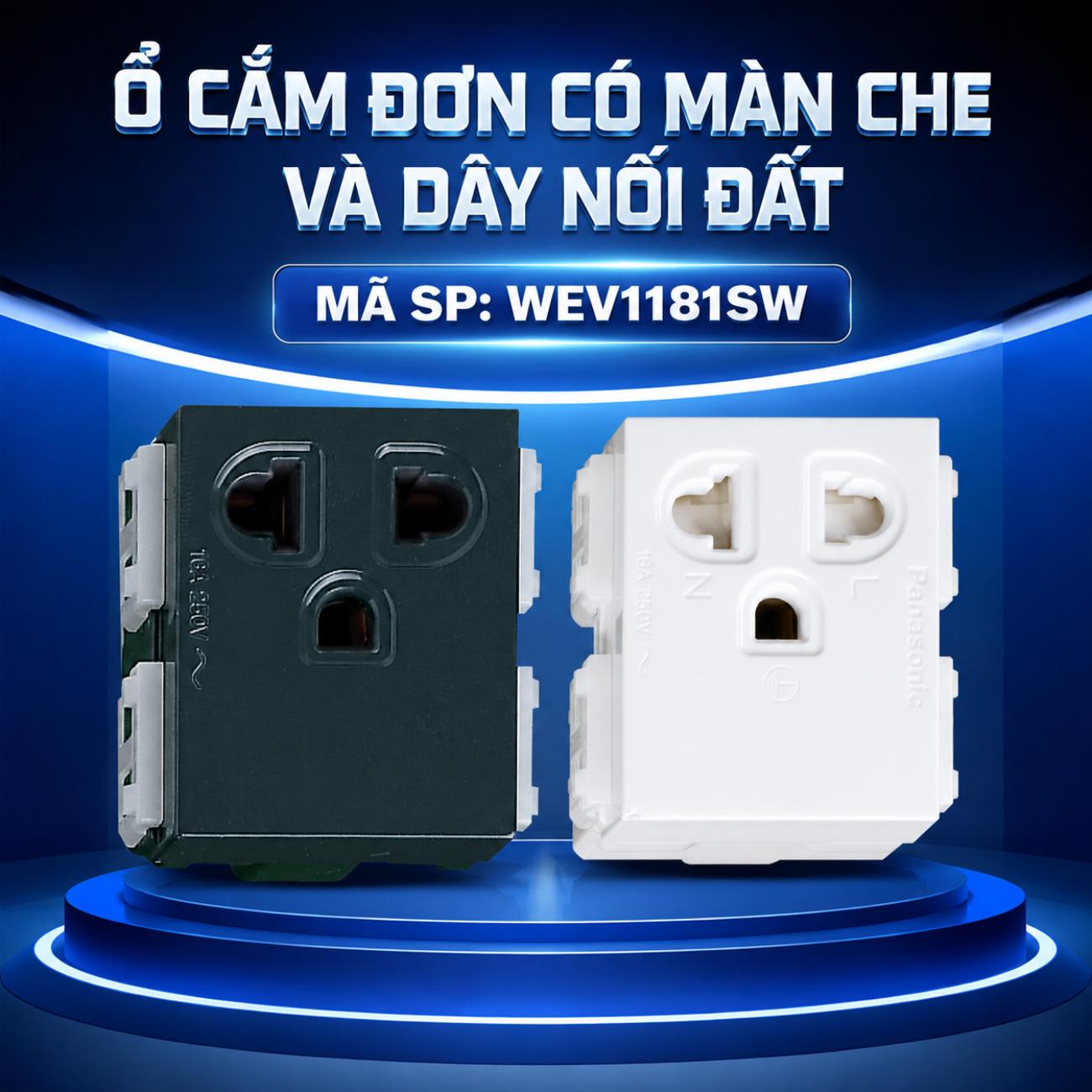 Ổ cắm đơn có màn che và dây nối đất Panasonic WIDE Series 250VAC – 16A