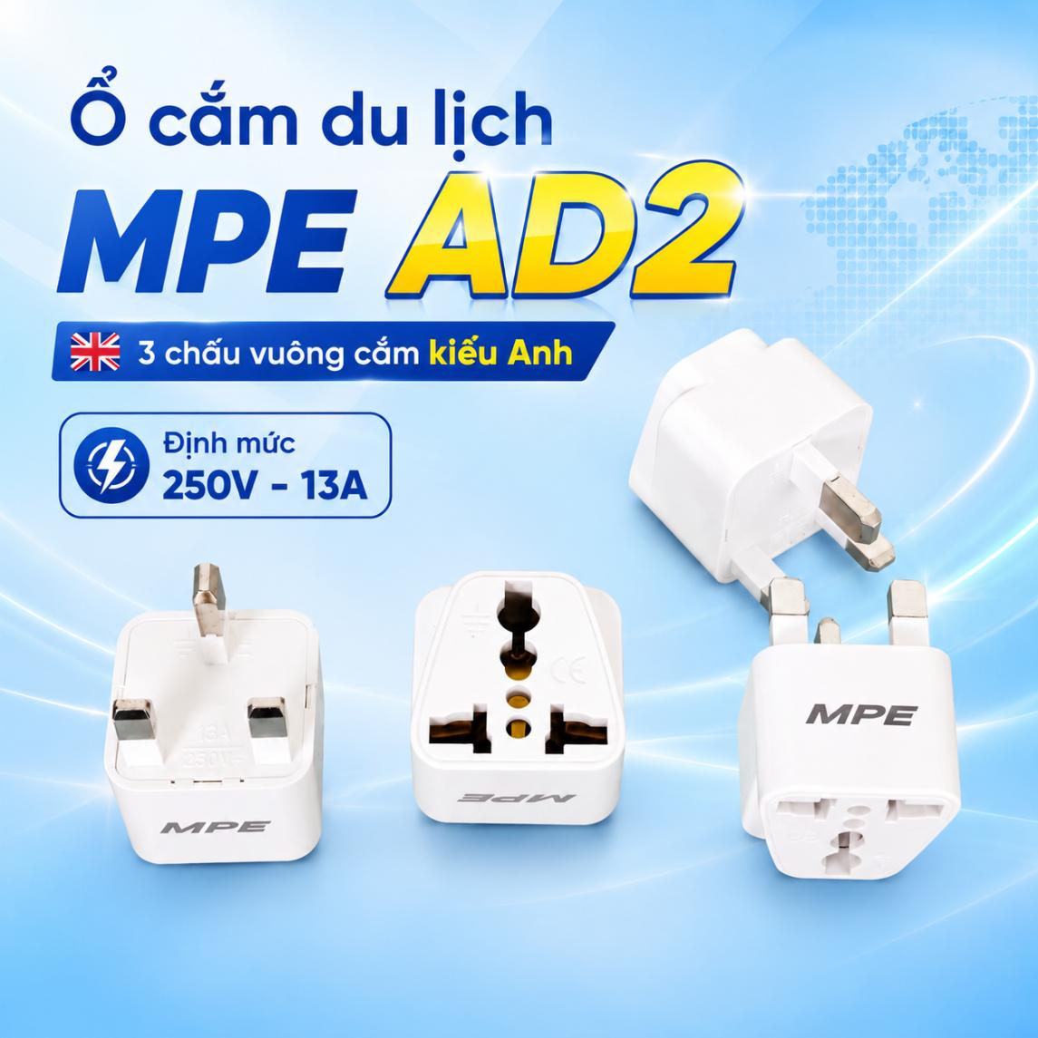 Ổ cắm du lịch MPE AD2 3 chân cắm kiểu Anh
