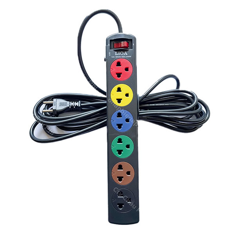 Ổ cắm kéo dài LiOA 6SND5.2.10 6 ổ 2 chấu, dây 5 m, 10 A