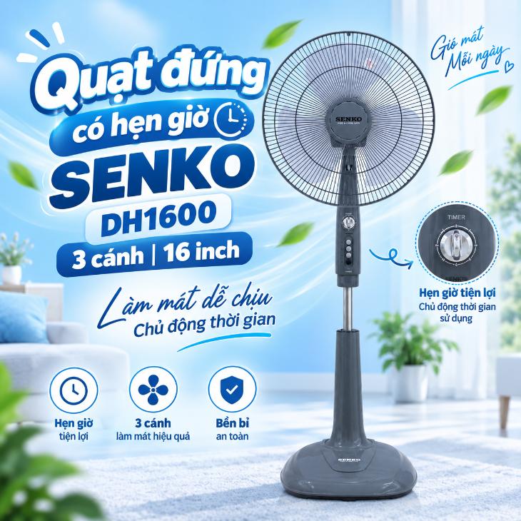 Quạt đứng có hẹn giờ Senko DH1600 3 cánh 16 inch