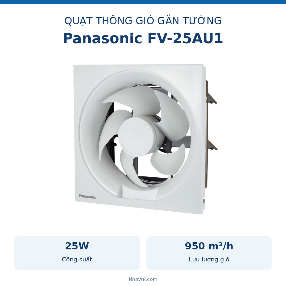 Quạt hút gắn tường Panasonic FV-25AU1 loại 1 chiều không có màn che, lưu lượng gió 950 CMH