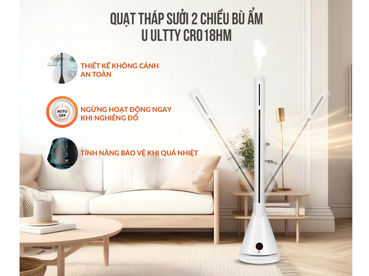 Quạt tháp 2 chiều làm mát, sưởi ấm và bù ẩm Ultty SKJ-CR018HM