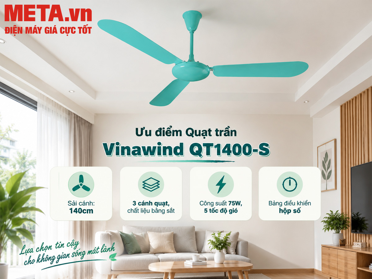 Quạt trần Vinawind QT1400-S cánh sắt sải 140cm