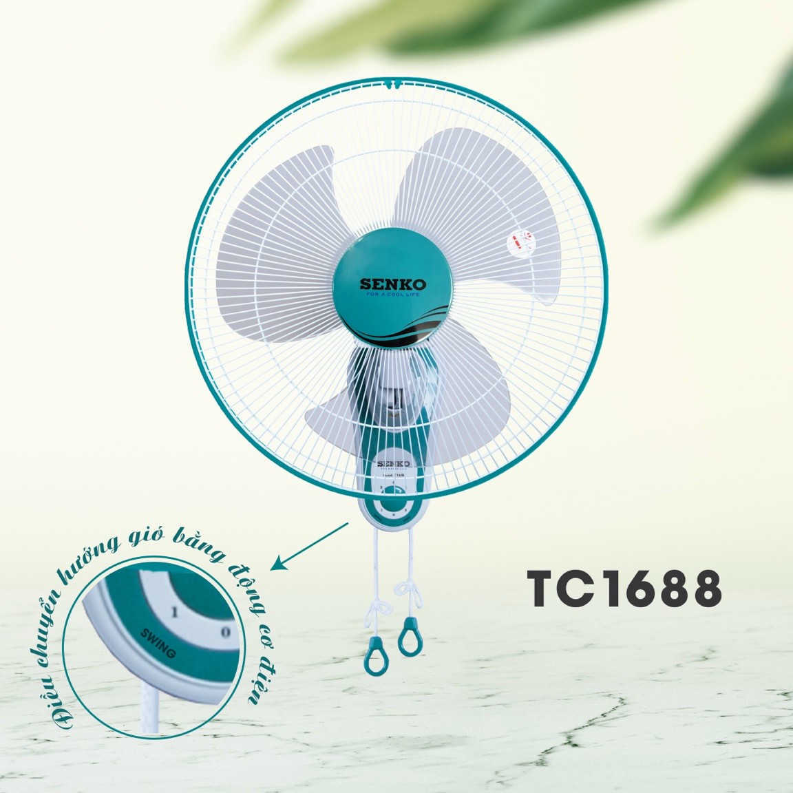 Quạt treo tường Senko TC1688 47W màu xanh ngọc