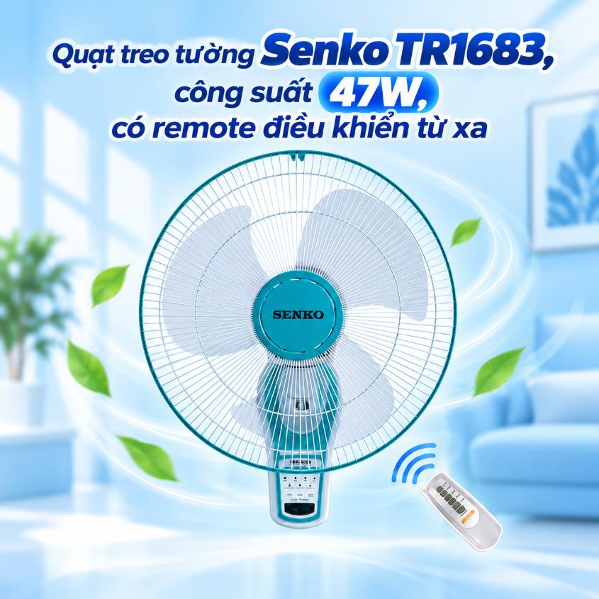 Quạt treo tường Senko TR1683 47W có remote điều khiển từ xa