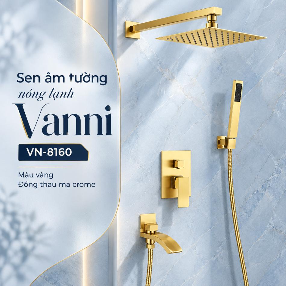 Sen âm tường nóng lạnh Vanni VN-8160 Đồng thau mạ vàng