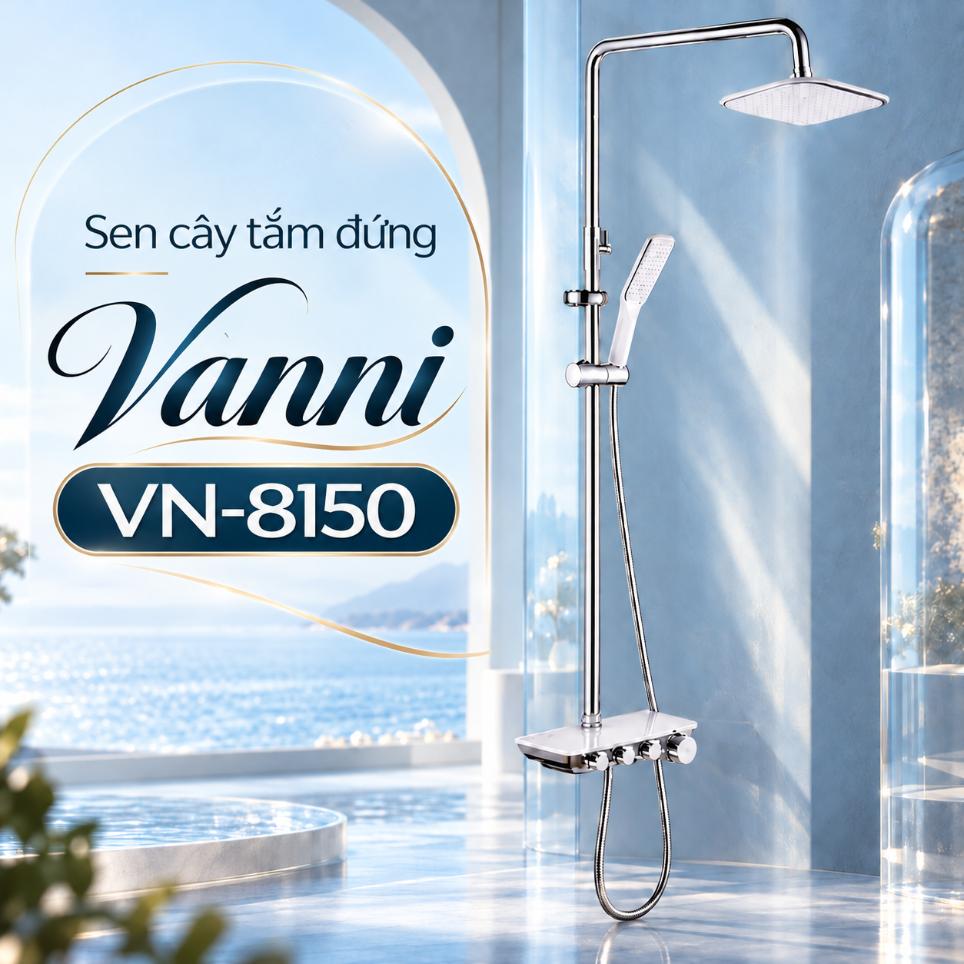 Sen cây tắm đứng nóng lạnh chỉnh nhiệt độ Vanni VN-8150 Đồng thau sơn tĩnh điện 3 chế độ