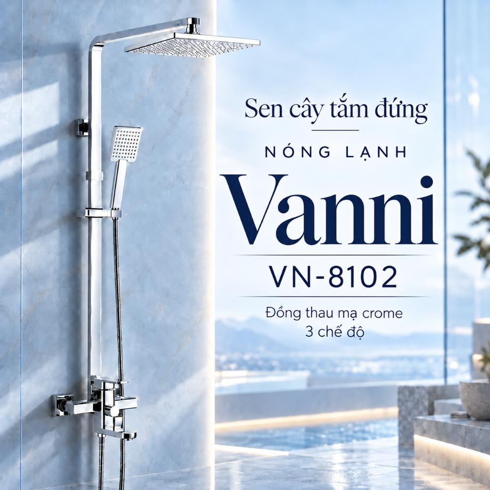 Sen cây tắm đứng nóng lạnh Vanni VN-8102 Đồng thau mạ chrome 3 chế độ