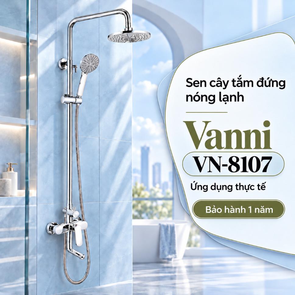 Sen cây tắm đứng nóng lạnh Vanni VN-8107 Đồng thau mạ chrome 3 chế độ
