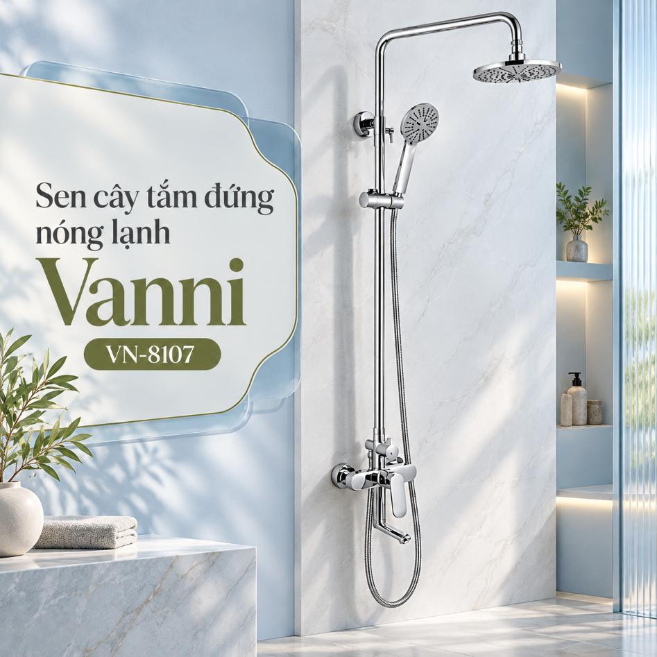 Sen cây tắm đứng nóng lạnh Vanni VN-8107 Đồng thau mạ chrome 3 chế độ