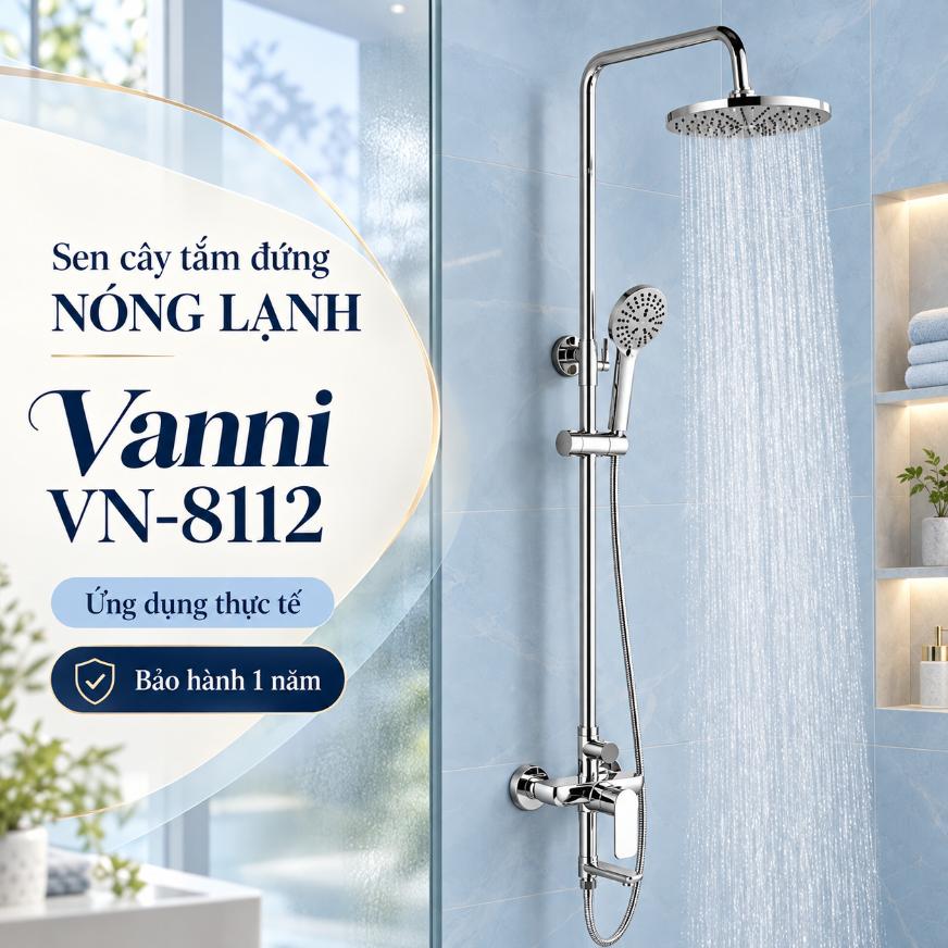 Sen cây tắm đứng nóng lạnh Vanni VN-8112 Đồng thau mạ chrome 3 chế độ
