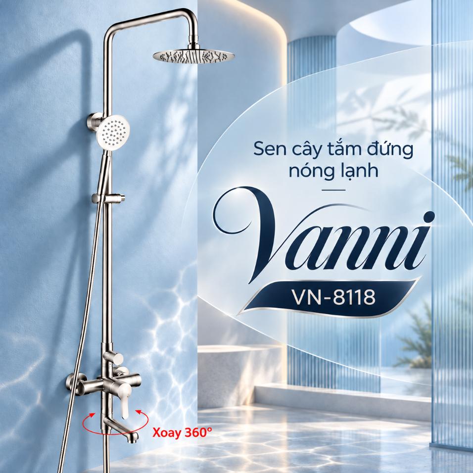Sen cây tắm đứng nóng lạnh Vanni VN-8118 Inox SUS 304 3 chế độ
