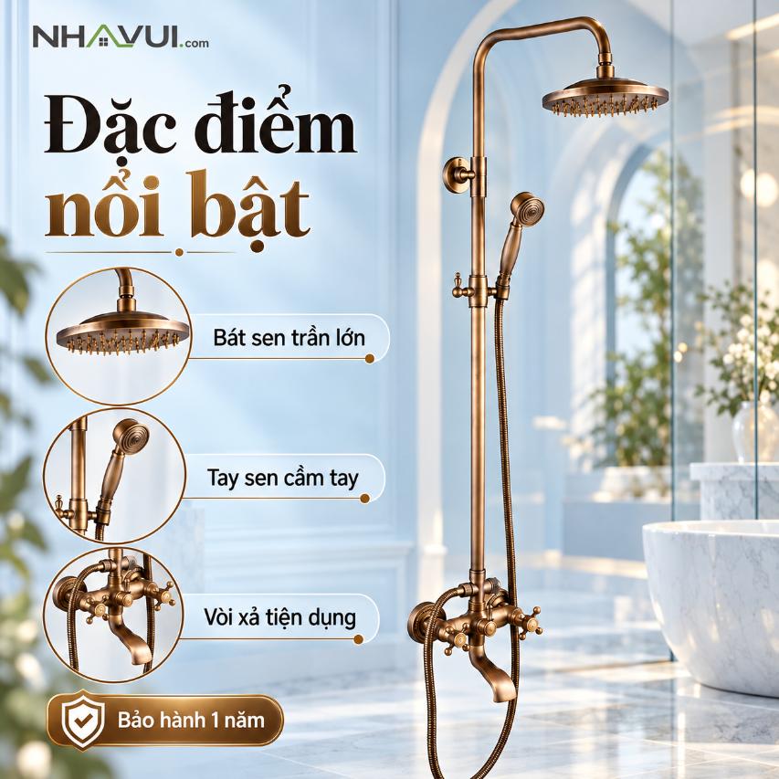 Sen cây tắm đứng nóng lạnh Vanni VN-8119 Đồng thau