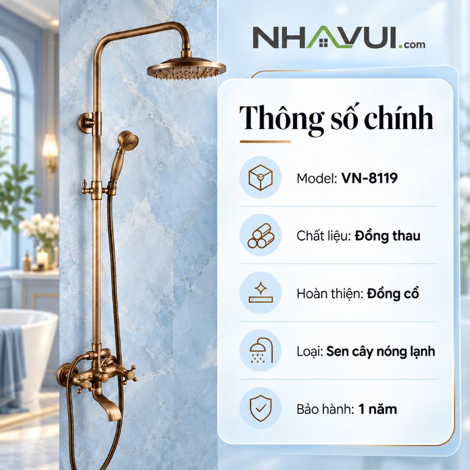 Sen cây tắm đứng nóng lạnh Vanni VN-8119 Đồng thau