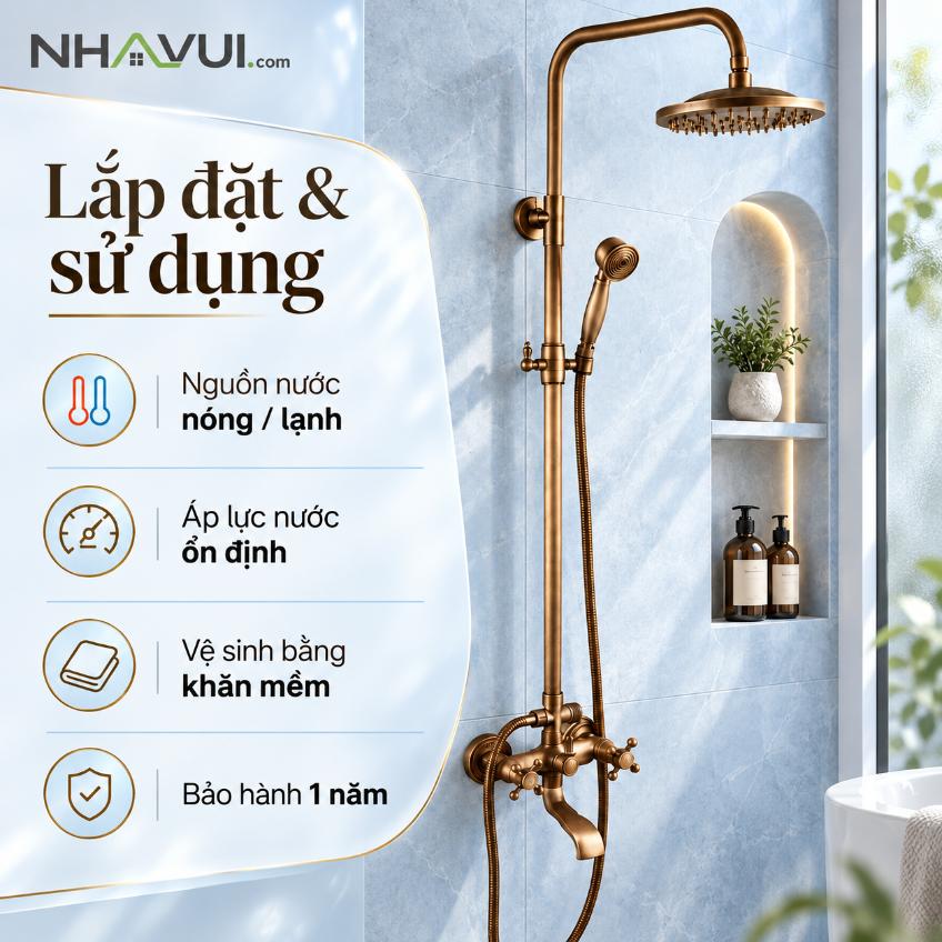 Sen cây tắm đứng nóng lạnh Vanni VN-8119 Đồng thau