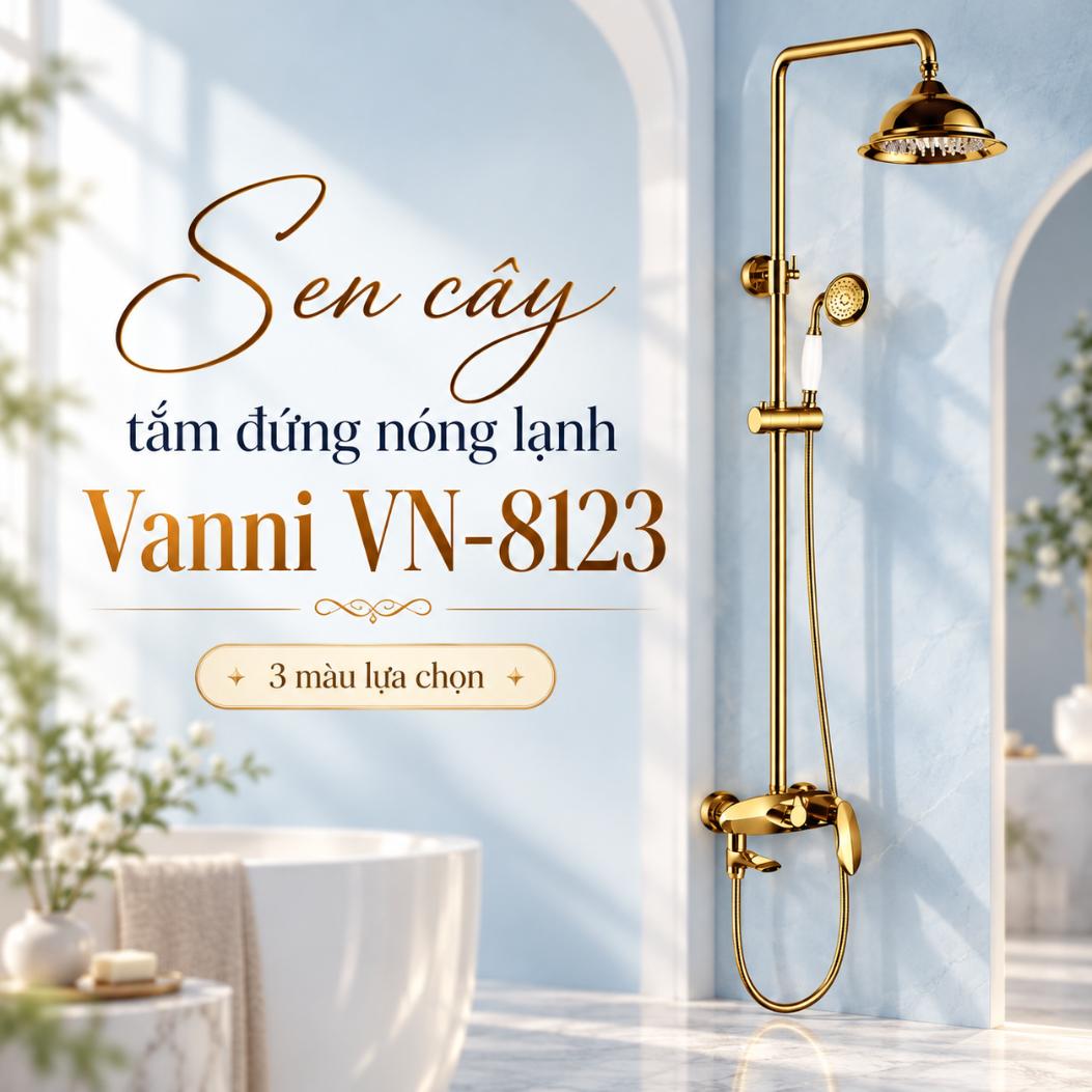 Sen cây tắm đứng nóng lạnh Vanni VN-8123 Đồng thau mạ vàng