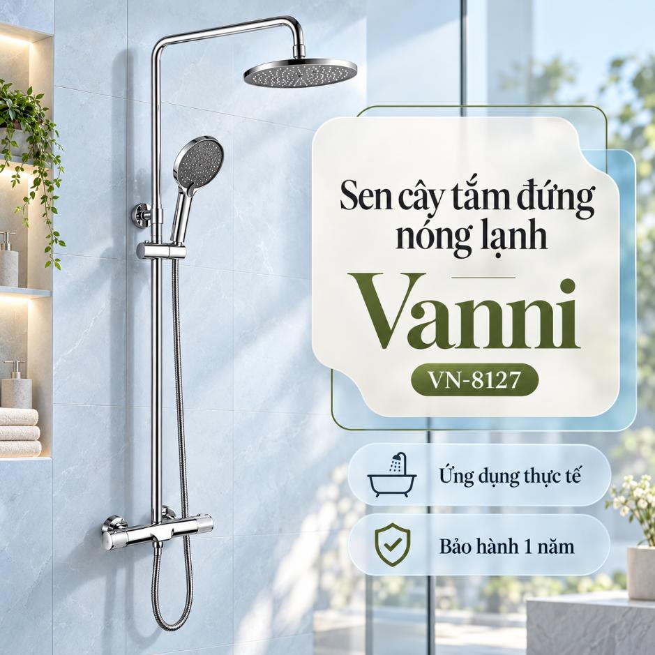 Sen cây tắm đứng nóng lạnh Vanni VN-8127 Đồng thau mạ chrome 3 chế độ