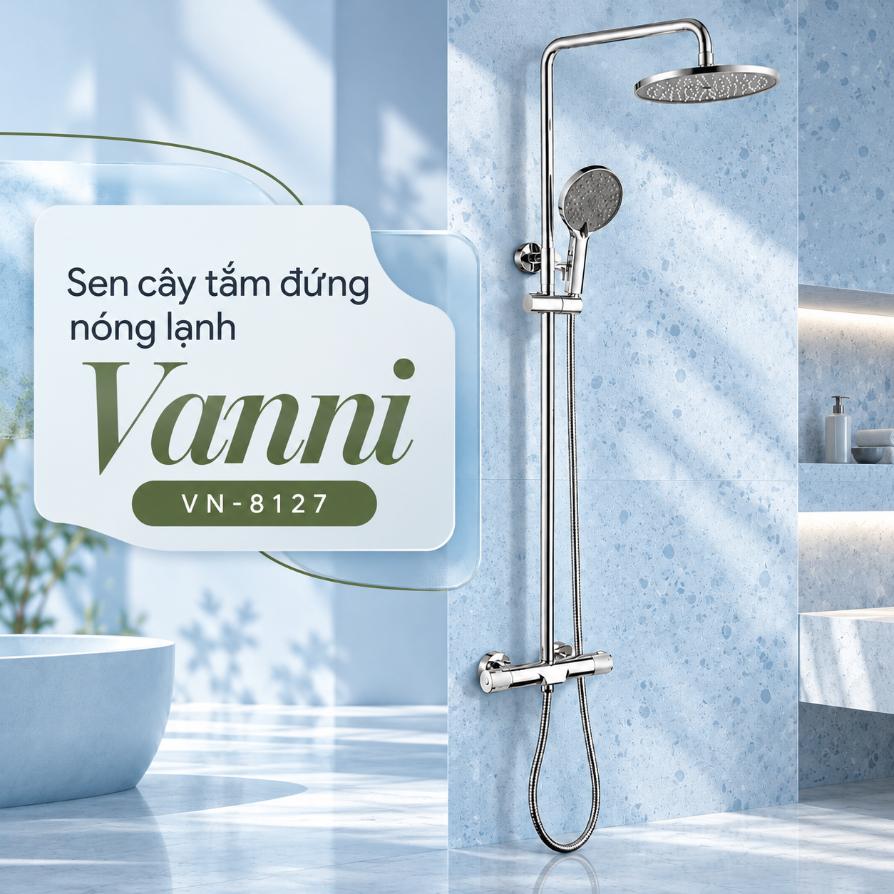 Sen cây tắm đứng nóng lạnh Vanni VN-8127 Đồng thau mạ chrome 3 chế độ