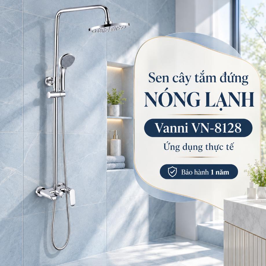 Sen cây tắm đứng nóng lạnh Vanni VN-8128 Đồng thau mạ chrome 3 chế độ