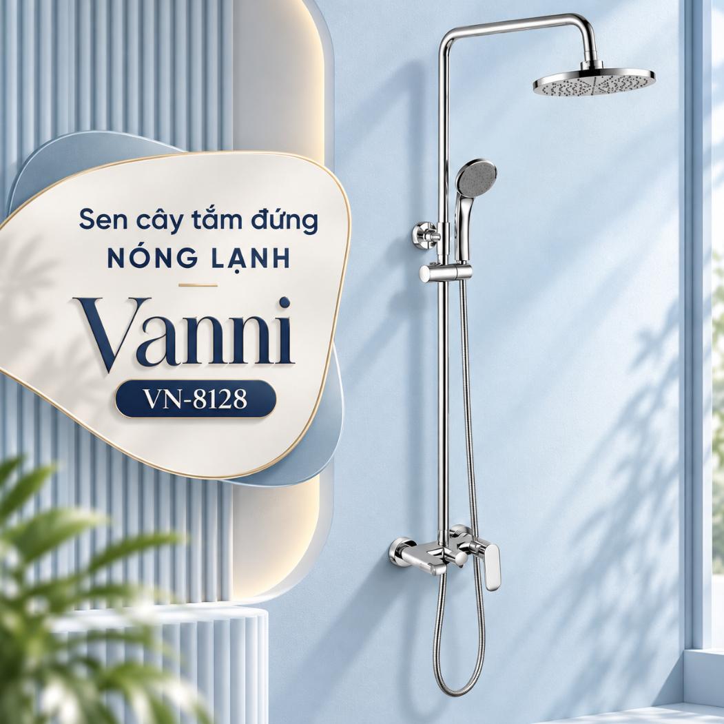 Sen cây tắm đứng nóng lạnh Vanni VN-8128 Đồng thau mạ chrome 3 chế độ
