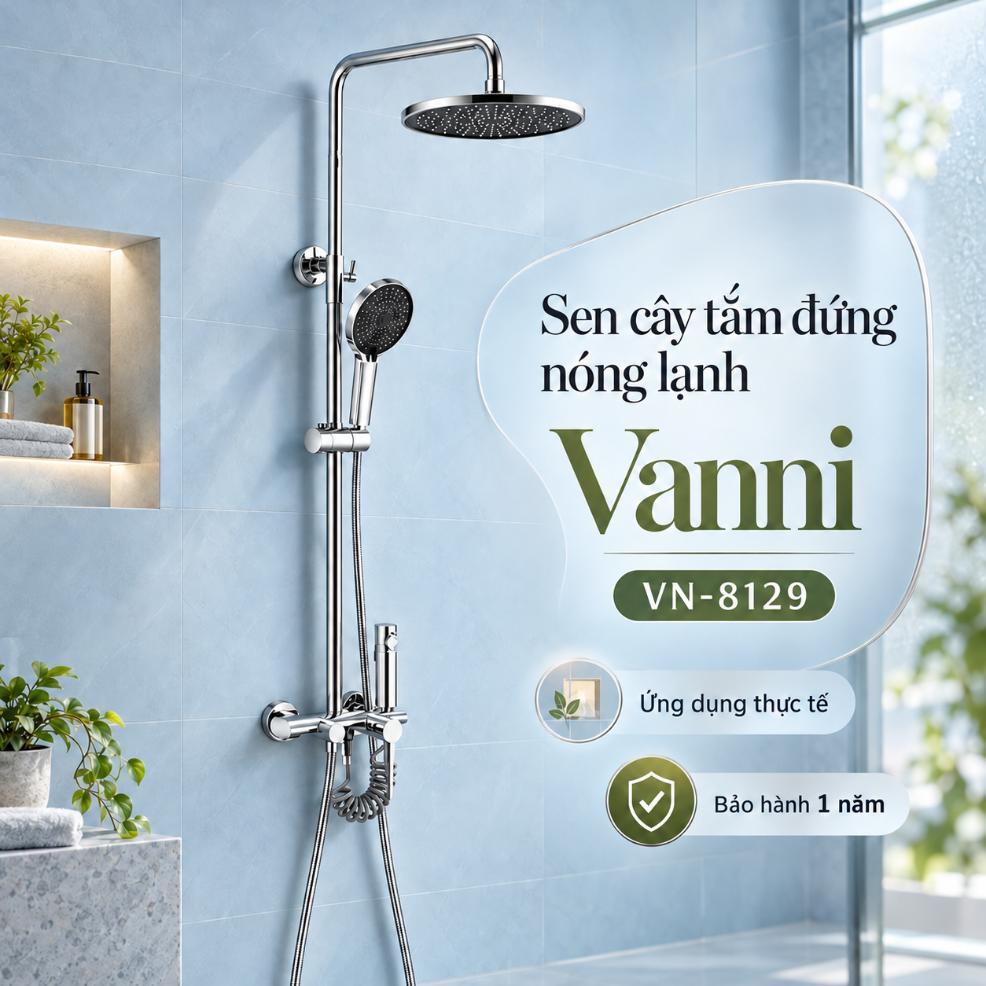 Sen cây tắm đứng nóng lạnh Vanni VN-8129 Đồng thau mạ chrome 4 chế độ