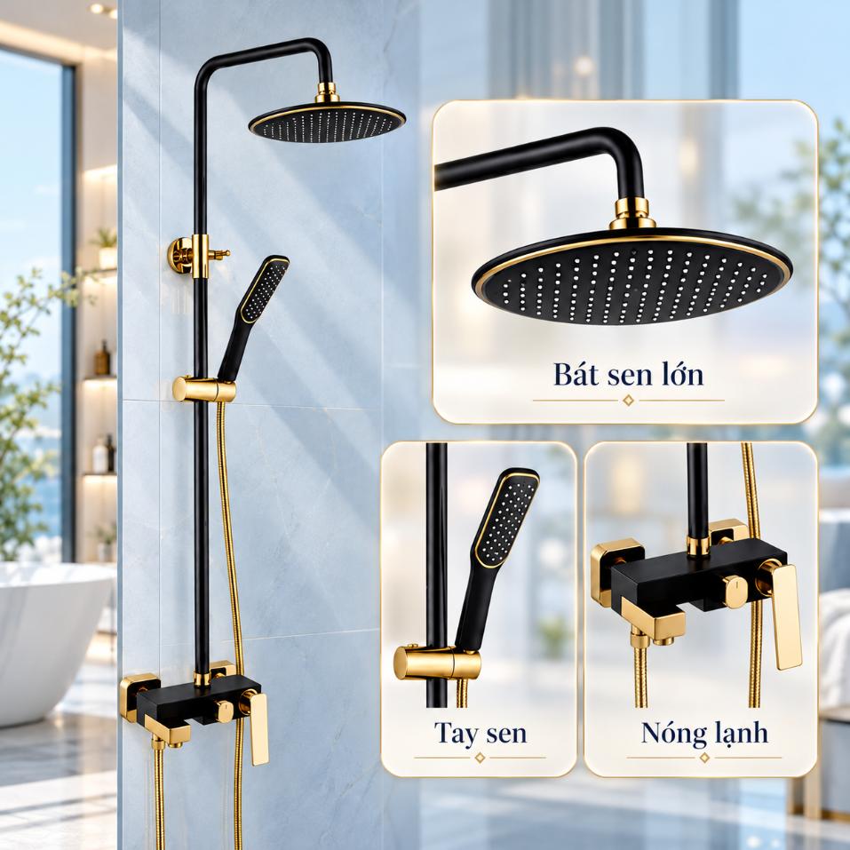 Sen cây tắm đứng nóng lạnh Vanni VN-8134 Đồng thau mạ vàng